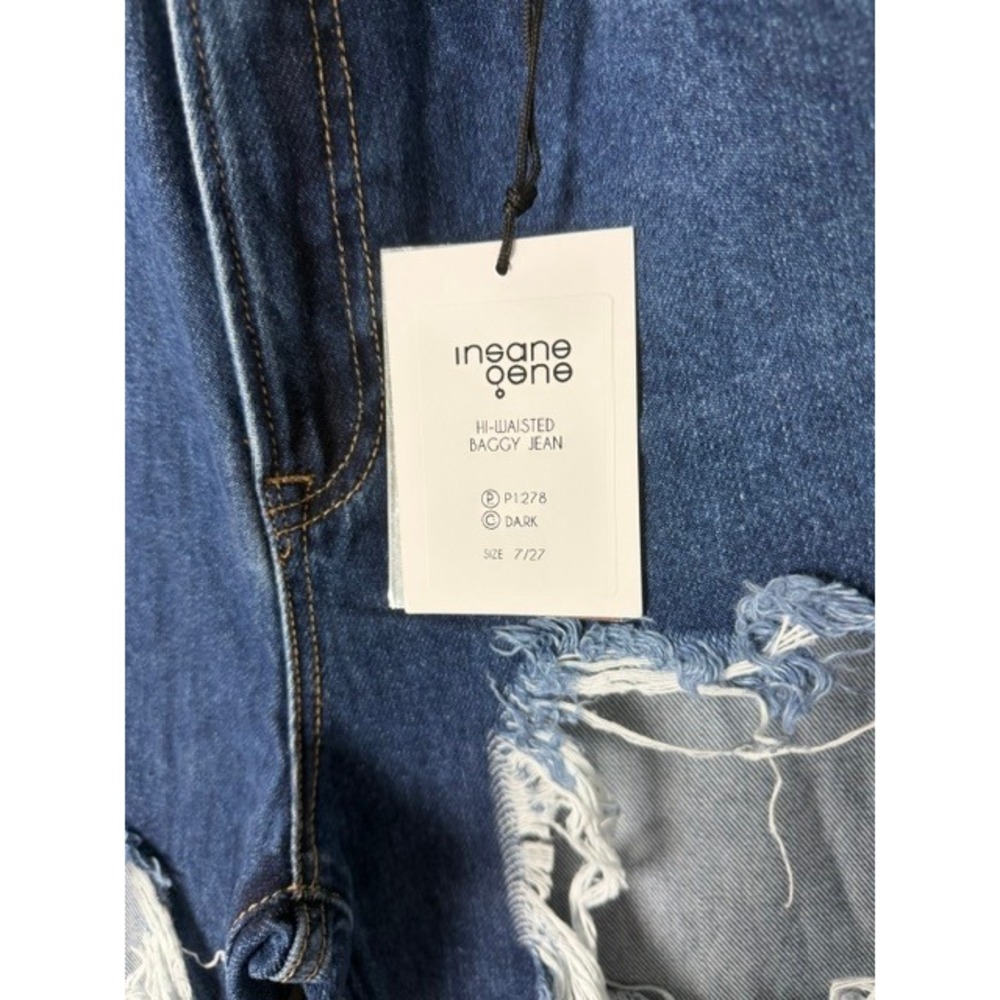Insane Gene High Waisted Baggy Distressed Jeans Dark Wash Size 7/27 P1278 - Picture 3 of 3
